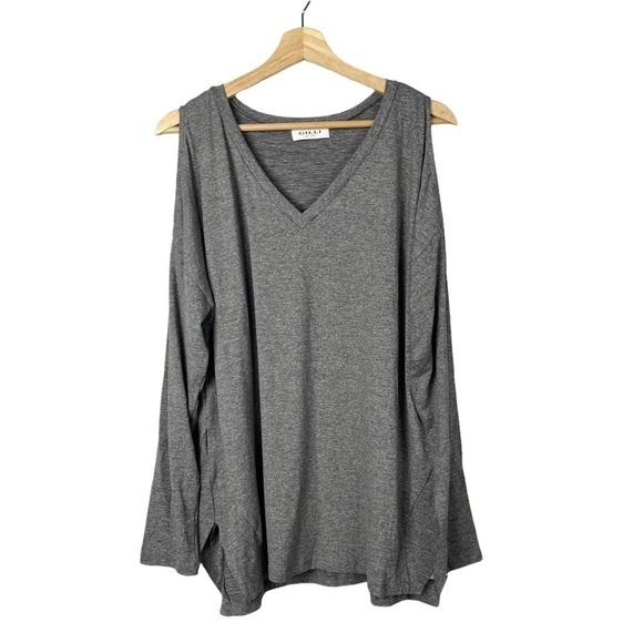Boutique Gilli Light Gray Lucy Cold Shoulder Long Sleeve Top M - Picture 1 of 5